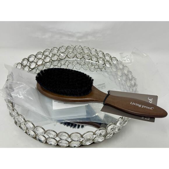 Living Proof Smooth Wooden Boar Bristle Hair Brush Standard Size Blue/Brown New - Picture 2 of 4